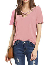 Haola Women's Summer Cross Front Tops Deep V Neck Casual Teen Girls Tees T Shirts