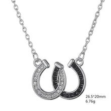 1 Piece Lucky Rhinestone Double Horse Hoof Horseshoe Pendant Necklace Jewellery Black White