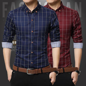 2015 New 100% Cotton Plaid Men Shirt Mens Dress Shirts Slim Fit Social Shirt Men Causal Striped Shirt Men Camisas Hombre M-5XL