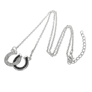 1 Piece Lucky Rhinestone Double Horse Hoof Horseshoe Pendant Necklace Jewellery Black White